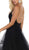 May Queen - RQ-7658 Ruched Surplice Asymmetrical Hemmed Dress In Black