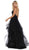 May Queen - RQ-7658 Ruched Surplice Asymmetrical Hemmed Dress In Black