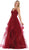 May Queen - RQ-7658 Ruched Surplice Asymmetrical Hemmed Dress In Red