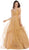 May Queen - RQ-7658 Ruched Surplice Asymmetrical Hemmed Dress In Gold