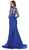 May Queen - RQ7661 Illusion Long Sleeve Appliqued Mermaid Gown In Blue
