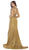 May Queen - RQ7661 Illusion Long Sleeve Appliqued Mermaid Gown In Gold