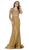 May Queen - RQ7661 Illusion Long Sleeve Appliqued Mermaid Gown In Gold