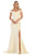 May Queen - RQ7663 Off-Shoulder Trumpet Dress With High Slit In Yellow