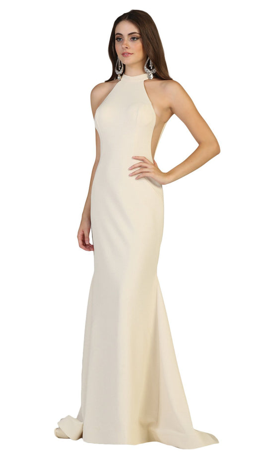 May Queen - RQ7664 Sleeveless High Halter Trumpet Dress In Neutral