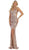 May Queen - RQ7665 Embellished Plunging V-neck Sheath Dress In Brown