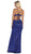 May Queen - RQ7665 Embellished Plunging V-neck Sheath Dress In Blue