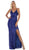 May Queen - RQ7665 Embellished Plunging V-neck Sheath Dress In Blue
