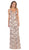 May Queen - RQ7666 Sequined Plunging V-Neck Sheath Gown In Neutral