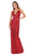May Queen - RQ7666 Sequined Plunging V-Neck Sheath Gown In Red