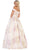 May Queen - RQ7675 Floral Patterned Deep Off-Shoulder Pleated Ballgown