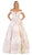 May Queen - RQ7675 Floral Patterned Deep Off-Shoulder Pleated Ballgown In Pink and Multi-Color