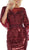 May Queen - RQ7679 Sequined Quarter Length Sleeve Bateau Trumpet Dress In Red