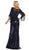 May Queen - RQ7679 Sequined Quarter Length Sleeve Bateau Trumpet Dress In Blue