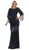 May Queen - RQ7679 Sequined Quarter Length Sleeve Bateau Trumpet Dress In Blue