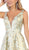 May Queen - RQ7681 Two Tone Deep V-neck High Low A-line Dress In Green and Gold