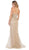 May Queen - RQ-7683 Embellished Deep V-neck Trumpet Dress In Gold