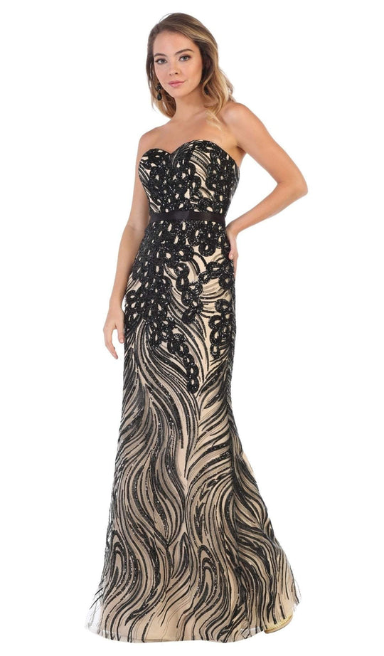 May Queen - RQ7685 Strapless Sequin Embellish Gown In Black