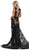 May Queen - RQ7687 Lace Applique V-neck Trumpet Dress In Black and Nude