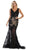 May Queen - RQ7687 Lace Applique V-neck Trumpet Dress In Black and Nude