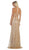 May Queen - RQ7689 Embellished Deep V-neck Sheath Dress In Gold