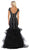 May Queen - RQ7690 Embroidered V-Neck Ruffled Mermaid Dress In Black
