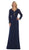May Queen - RQ7692 Applique Long Sleeve Sheath Dress In Blue