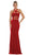 May Queen - RQ7693 Multi-Cutout Velvet Sheath Gown In Red