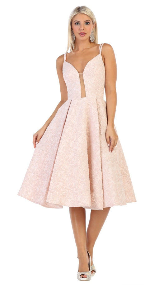 May Queen - RQ7699 Plunging Sweetheart A-Line Cocktail Dress In Pink