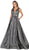 May Queen - RQ7701 Deep V-neck Pleated Ballgown With Train In Silver