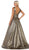 May Queen - RQ7701 Deep V-neck Pleated Ballgown With Train In Brown