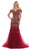 May Queen - RQ7705 Foliage Appliqued Plunging Off Shoulder Gown In Red