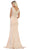 May Queen - RQ7708 Floral Embroidered V-Neck Evening Dress In Nude