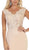 May Queen - RQ7708 Floral Embroidered V-Neck Evening Dress In Nude