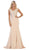 May Queen - RQ7708 Floral Embroidered V-Neck Evening Dress In Nude