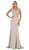 May Queen - RQ7708 Floral Embroidered V-Neck Evening Dress In Brown