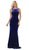 May Queen - RQ7709 Plunging Scoop Back Velvet Gown In Blue