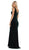 May Queen - RQ7710 Plunging V-Neck Velvet Sheath Gown In Green
