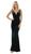 May Queen - RQ7710 Plunging V-Neck Velvet Sheath Gown In Green