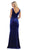 May Queen - RQ7710 Plunging V-Neck Velvet Sheath Gown In Blue