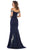 May Queen - RQ7712 Embellished Off-Shoulder Trumpet Dress In Blue
