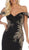 May Queen - RQ7712 Embellished Off-Shoulder Trumpet Dress In Black