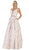 May Queen - RQ7715 Pleated V-Neck A-Line Evening Gown In Nude