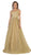 May Queen - RQ7724 Crisscross Strapped Back Ballgown In Gold and Multi-Color