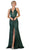 May Queen - RQ7727 Deep V-neck Trumpet Dress With Train In Green