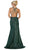 May Queen - RQ7727 Deep V-neck Trumpet Dress With Train In Green