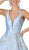 May Queen - RQ7730 Plunging V-Neck Floral Ballgown In Blue