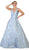 May Queen - RQ7730 Plunging V-Neck Floral Ballgown In Blue