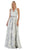 May Queen - RQ7731 Floral Detailed Halter V-neck A-line Dress In Blue