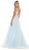 May Queen - RQ7733 Floral Embroidered Plunging V-Neck Dress In White and Blue